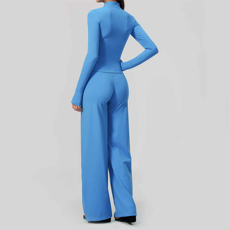 Wholesale Women's Zip-Up Yoga Jacket Set – Relaxed Wide-Leg Pants Activewear Set