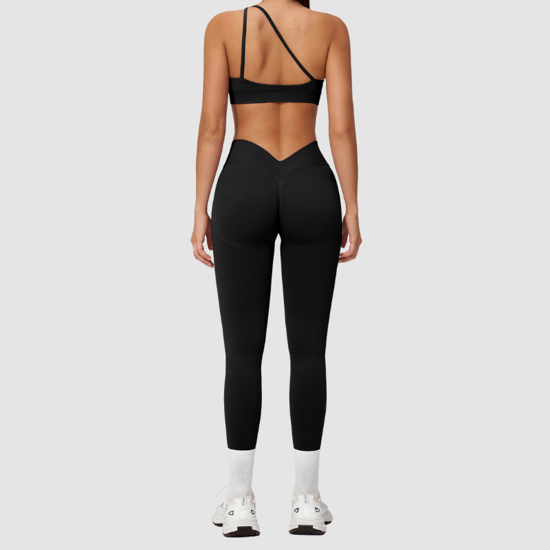 Wholesale Seamless One-Shoulder Sports Bra & High-Waist Leggings Set – Quick-Dry Yoga 2-Piece
