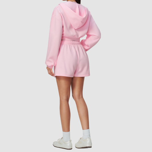 Wholesale Women's Relaxed Fleece-Lined  Zip Up Hoodie & Sweat Shorts Set