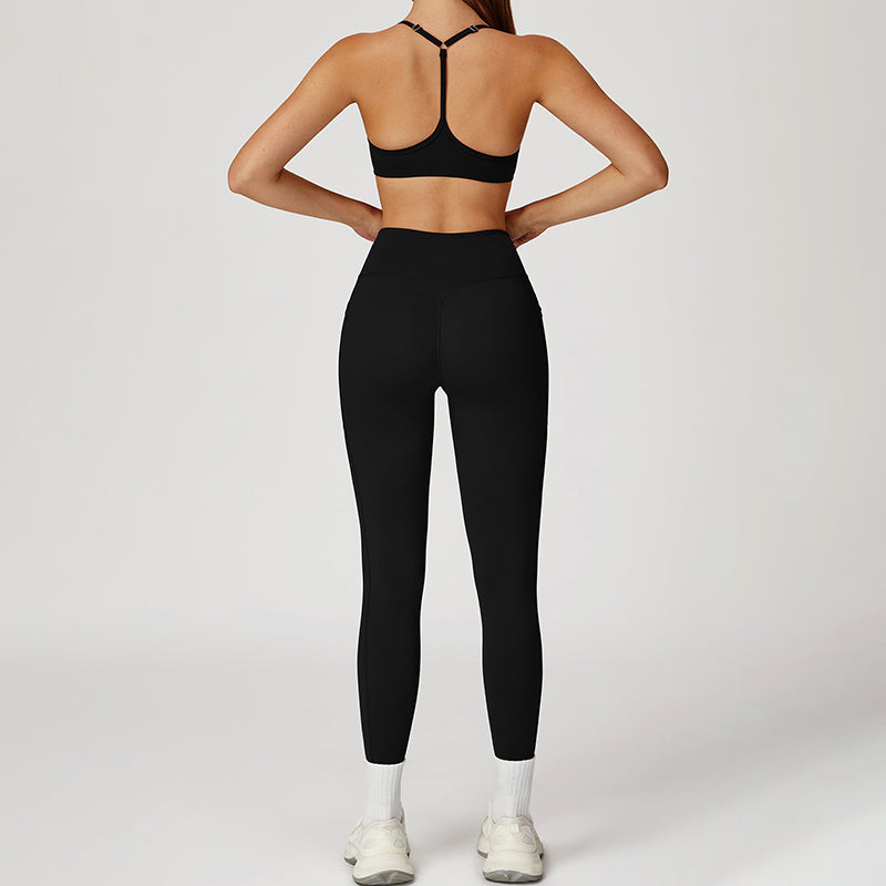 Thin Straps Bra + V-Shaped Waistline Leggings 2-Piece Set