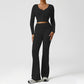 Snug-Fit Cropped Long Sleeve + Flared Leg Pants 2-Piece Set