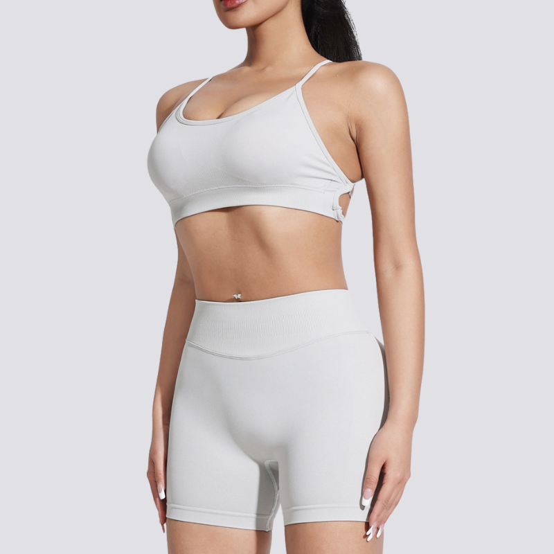 Women's beautiful back strap sports bra + yoga shorts two-piece set