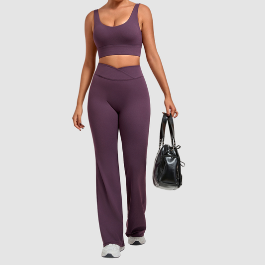 Wholesale Women's Naked-Feel Sports Bra + Flare Pants Set – Moisture-Wicking Yoga Fitness Activewear