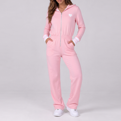 Women's Wholesale Activewear Hooded Zip Color-Block Wide-Leg Jumpsuit