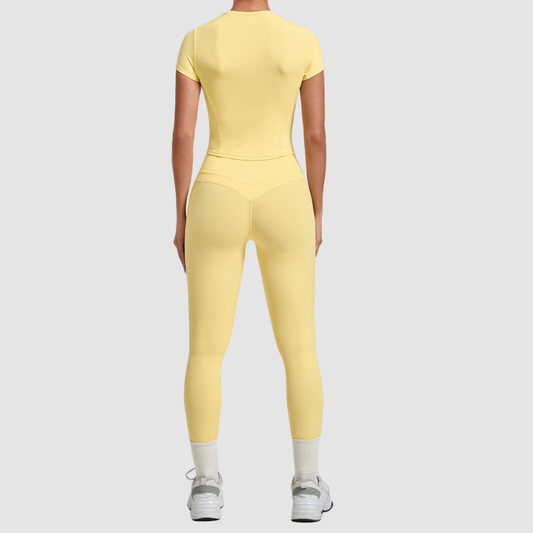 Wholesale Women's Naked-Feel Short Sleeve Top + High-Waist Leggings Set – Peach Lift Yoga Fitness Activewear