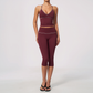 Wholesale Women's Brushed Yoga Set: Cross-Back Bra & Capri Pants – Colorblock Tummy Control