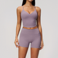 Wholesale Women's Cross-Back High Waist Yoga Set Sports Bra & Shorts with Chest Pad