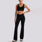 Wholesale Women's Open-Back Long Sleeve Crop Top & High Waist Leggings Set with Chest Pad