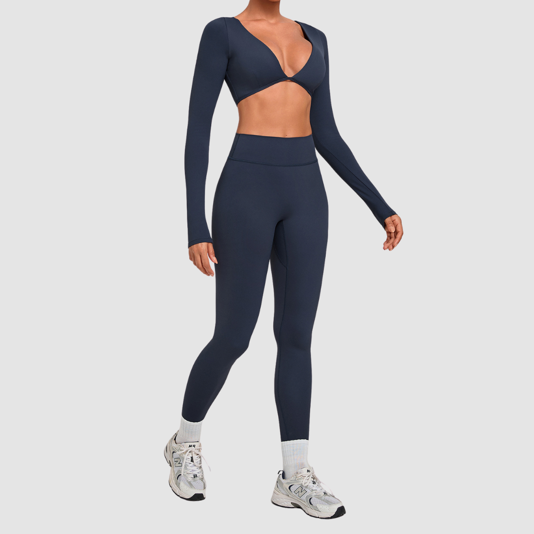 Wholesale Women's Activewear Cropped Long-Sleeve Top & High-Waist Leggings Yoga Set