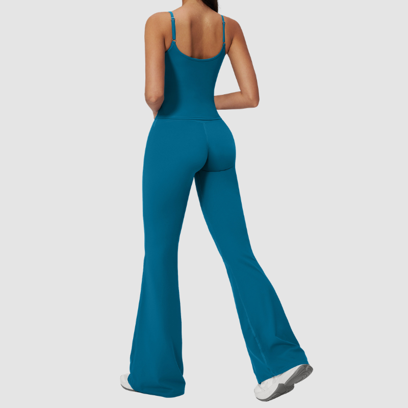 Wholesale Seam-Detail Racerback Tank Top & High-Waist Flare Leggings Set – Brushed Yoga 2-Piece