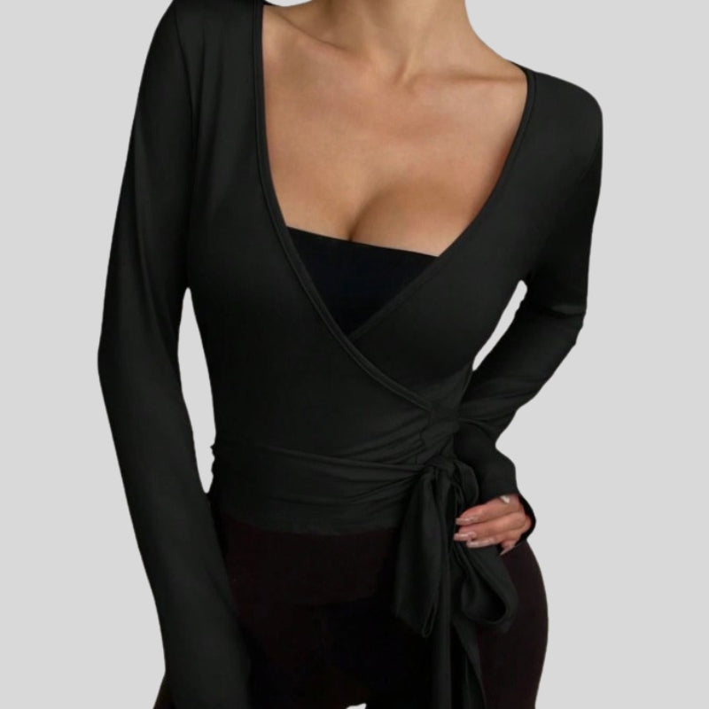 Women's slim fit top with long sleeves and straps