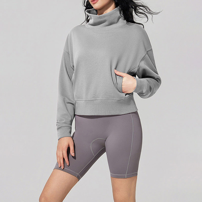 High-neck short loose sweatshirt