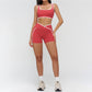 Women's contrasting color sports bra + high-waisted shorts 2-piece set