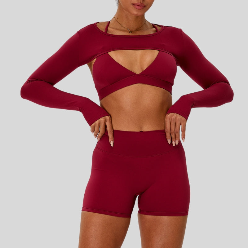 Naked Feel Sport Bra with Cover and Shorts 3-Piece Set