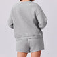 Round neck loose casual sweatshirt+Loose-fitting athletic shorts 2-piece set