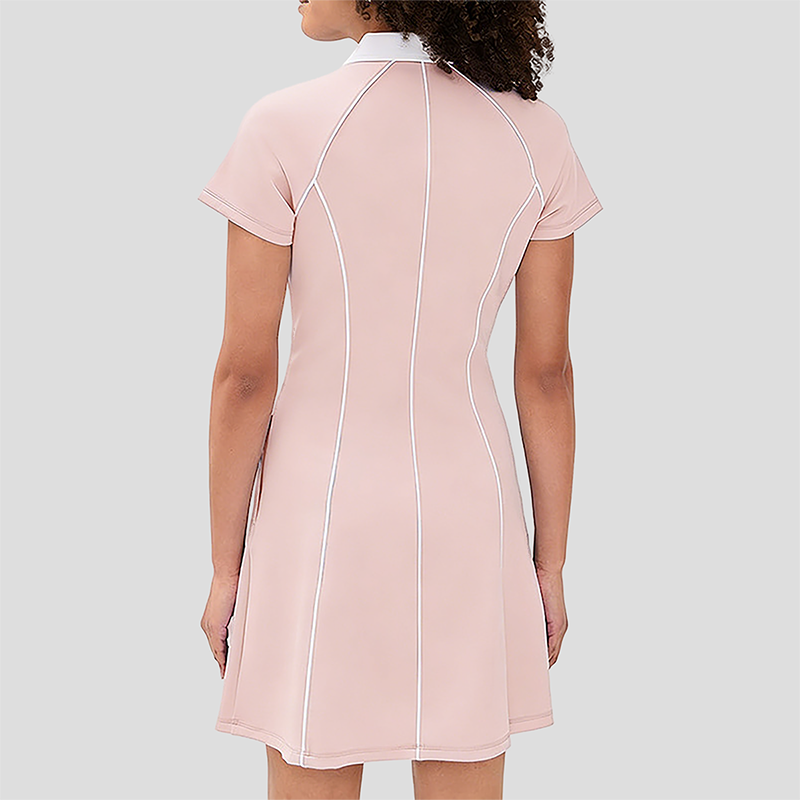 Wholesale Women's Polo Collar Tennis Dress – Color-Block Short-Sleeve Anti-Exposure Sports Dress