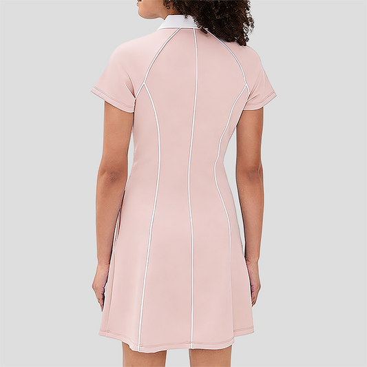 Wholesale Women's Polo Collar Tennis Dress – Color-Block Short-Sleeve Anti-Exposure Sports Dress