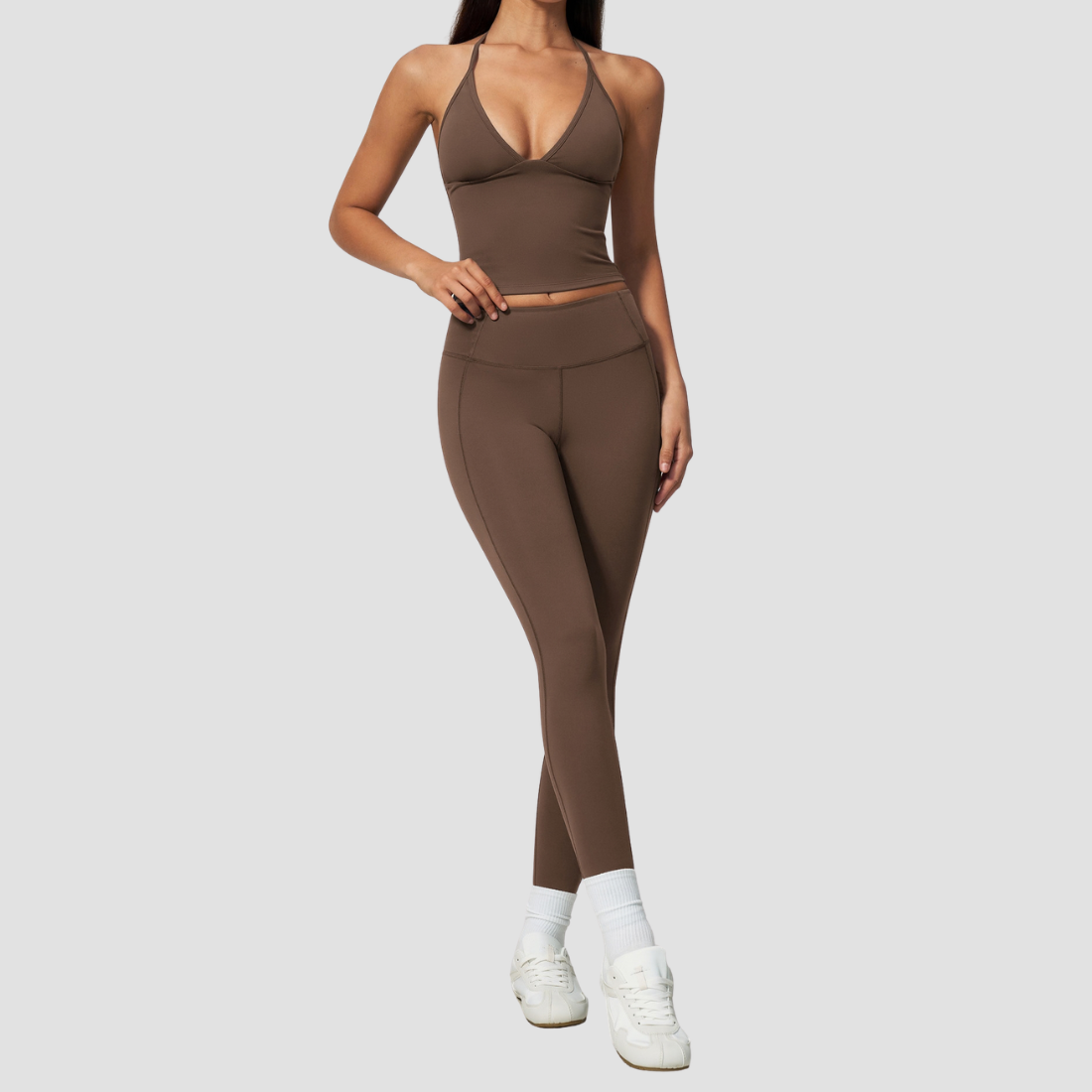 Wholesale Women's Deep-V Sleeveless Vest + Long Pants Yoga Set