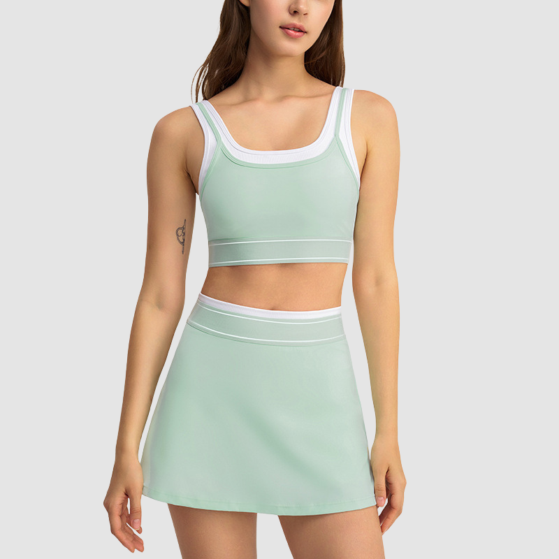 Wholesale Women's Contrast Stripe Halter Bra & Tennis Skirt Set – Sporty Two-Piece