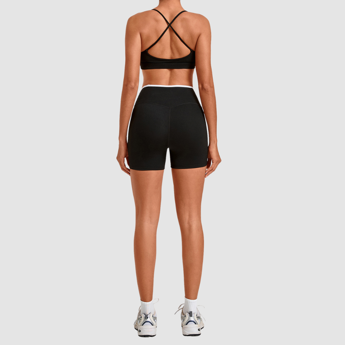 Wholesale Women’s Contrast Sports Bra & High-Waist Biker Shorts Yoga Set