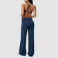 Wholesale Seam-Detail Sports Bra & Fold-up High-Waist Flare Leggings Set