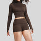 Yoga-inspired slim-fit long-sleeved top + tight-fitting shorts 2-piece set