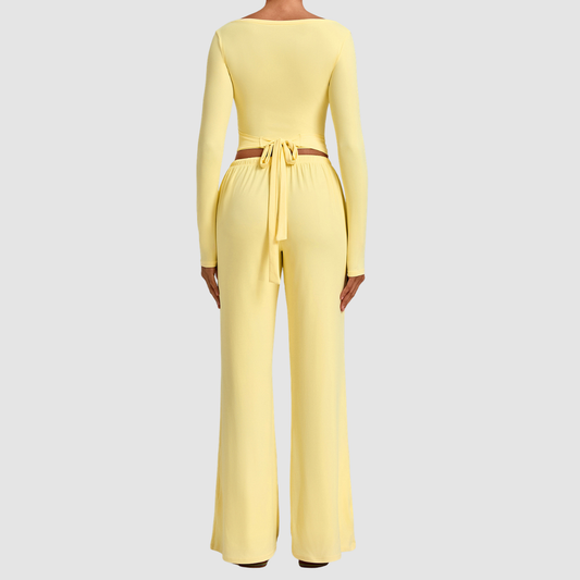 Wholesale Women’s Tie-Front Zip Yoga Cover-Up & Straight-Leg Pants Set