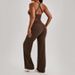 Wholesale Women's Peach Lift High Waist Flare Pants Yoga Set – Cross Back Sports Bra 0258