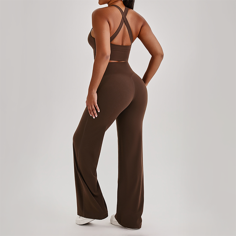 Wholesale Women's Peach Lift High Waist Flare Pants Yoga Set – Cross Back Sports Bra 0258