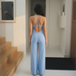 Wholesale Women's Brushed Yoga Jumpsuit – Cross Back Wide-Leg Athletic Bodysuit w/ Chest Pad