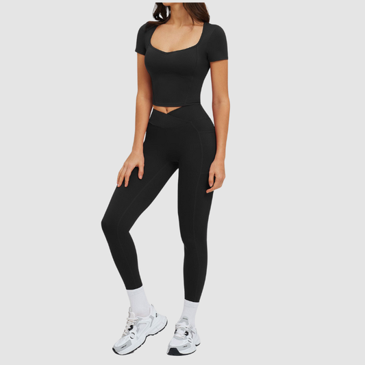 Wholesale solid color T-shirt + high-waisted | Wonderxfans bulk activewear