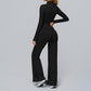 Zippered quick-drying sports jacket+High-waisted wide-leg sweatpants 2-piece set