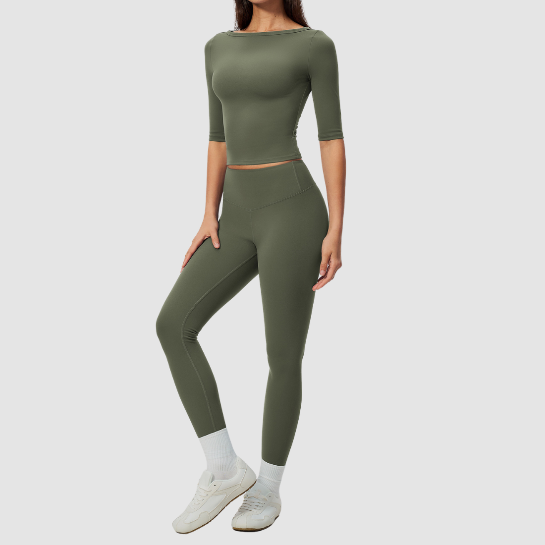 Wholesale Women’s Mid-Sleeve Top & High-Waist Leggings Yoga Set