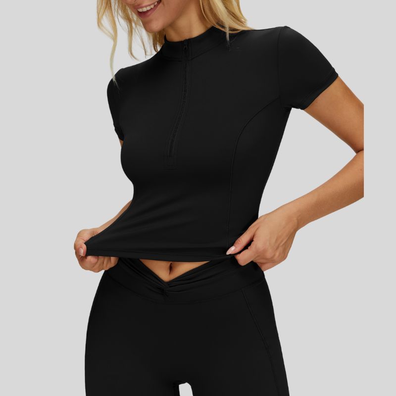 Slim-fit stand-up collar short-sleeved top