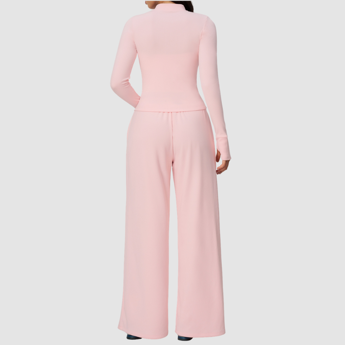Wholesale Women's Stand-Collar Zip Jacket & Wide-Leg Pants Yoga Set
