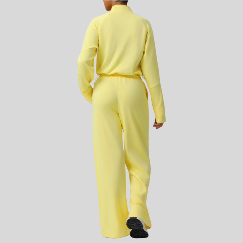 Thick half-zip sweatshirt + drawstring wide-leg pants 2-piece set