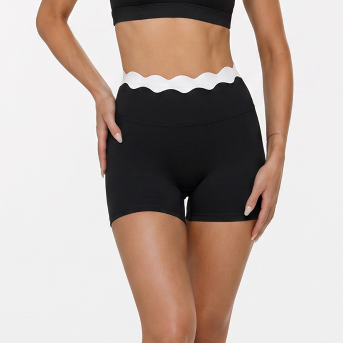 Women's Activewear Padded Color-Block Sports Bra & High-Waist Shorts Yoga Set