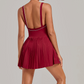 Wholesale Women's Colorblock Open-Back Tennis Dress – Anti-Exposure Pleated Yoga Skirt with Pockets