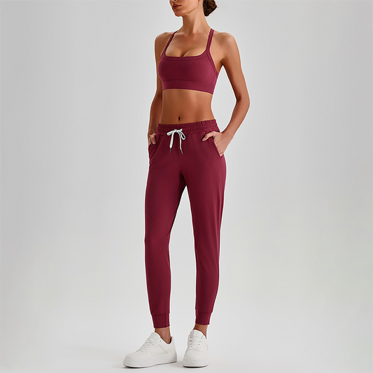 Wholesale Naked-Feel Open-Back Sports Bra & High-Waist Jogger Pants Set – Sculpting Yoga 2-Piece