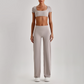 Wholesale Women's Short Sleeve Exposed Back Bra+Naked Feel Straight Leg Pants Yoga Set