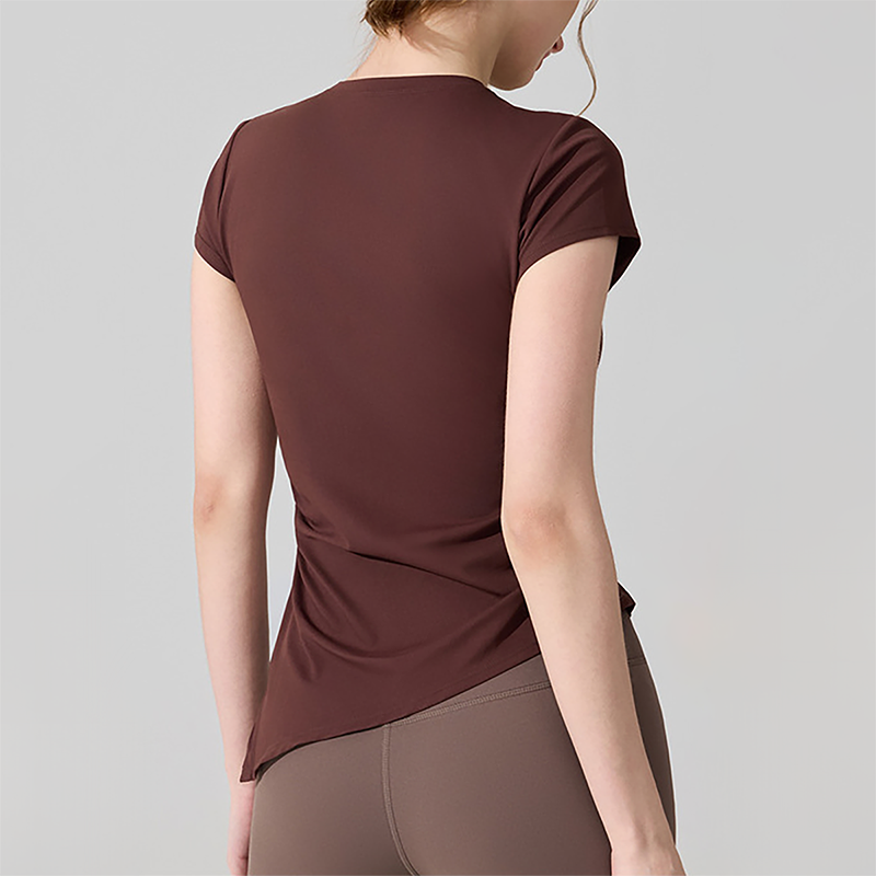 Wholesale Naked-Feel Slit-Hem Short Sleeve Yoga T-Shirt – Slim Fit Sports Top