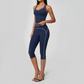 Wholesale Women's Colorblock Brushed Yoga Set: Halter V-Neck Top & Capri Pants