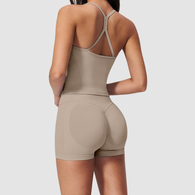 Wholesale Women's Seamless Yoga Set – Open-Back Vest and High-Waist Shorts