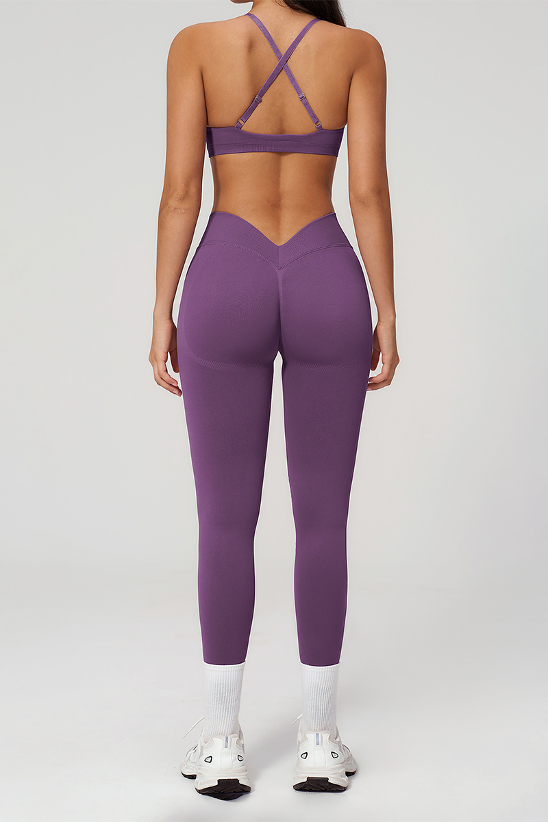 Wholesale Seamless Cross-Back Sports Bra & High-Waist Leggings Set – Naked-Feel Yoga 2-Piece