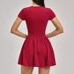 Solid Half Zipper Pleated Anti-Exposure Tennis Dress