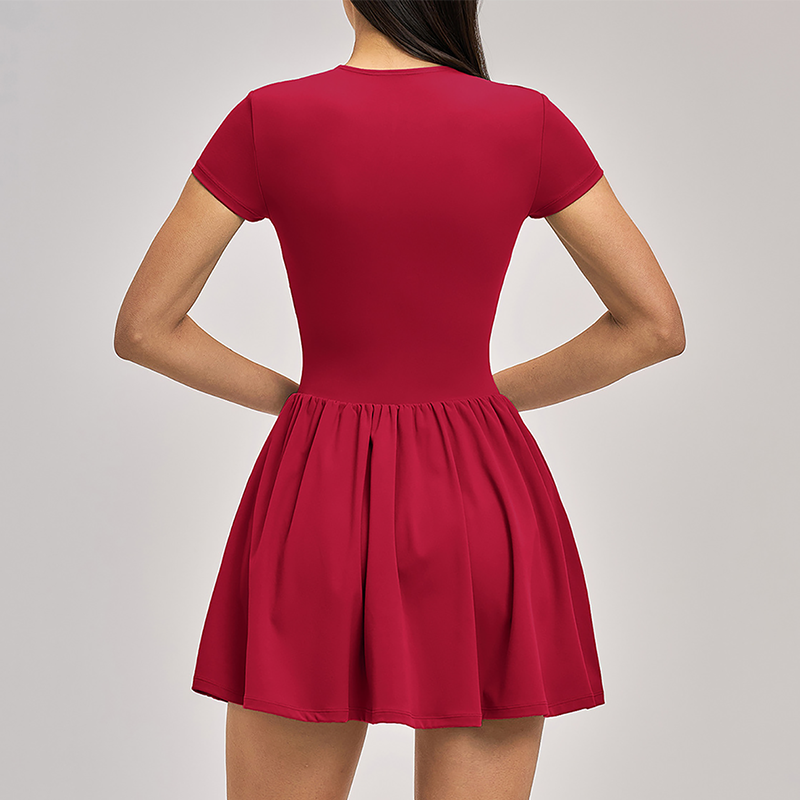 Solid Half Zipper Pleated Anti-Exposure Tennis Dress