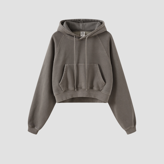 Wholesale Women’s Vintage Washed Raglan Hoodie – Fleece Cropped Pullover