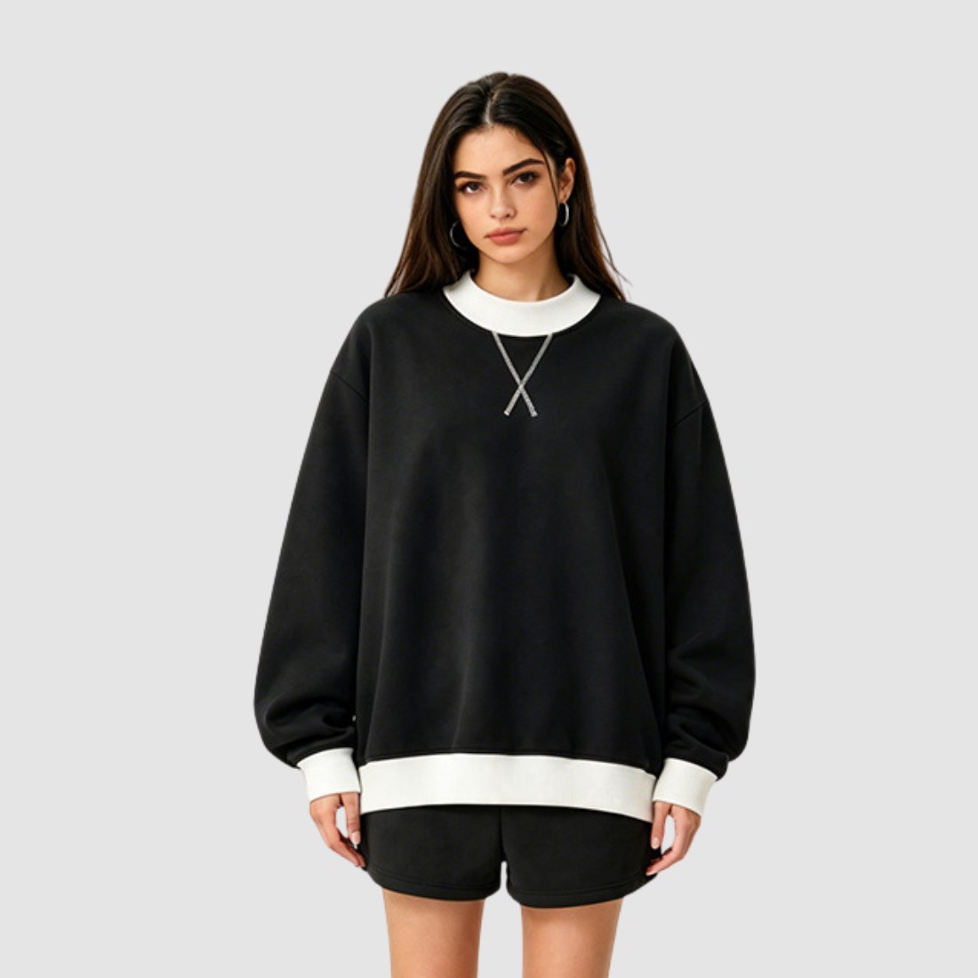 Wholesale Women’s Fleece-Lined Contrast Mock-Neck Sweatshirt