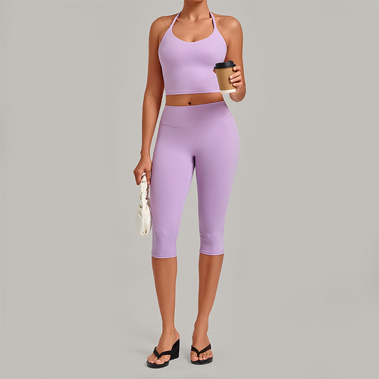 Wholesale Women's Halter Neck Yoga Set – High Elasticity Capri Pants Fitness Activewear