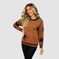 Wholesale Women's Halloween Witch Spider Knit Sweater – Camel Round-Neck Pullover